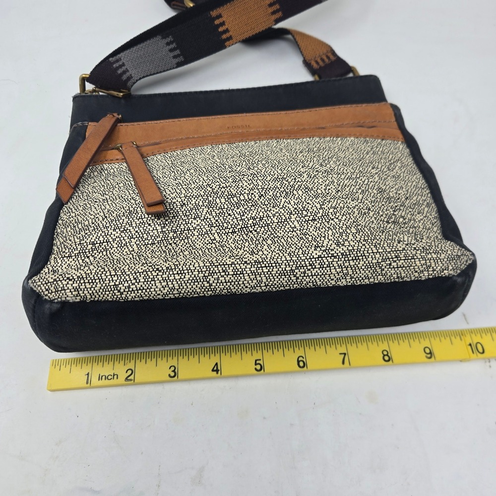 Fossil Crossbody Bag Black Nylon Tan Leather Woven Boho Messenger ZB7268 - Picture 11 of 13